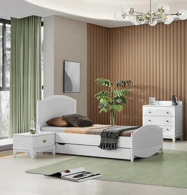 Immagine prodotto di Set per cameretta  mobili moderni, bianchi, composto da: letto, comodino e set di mobili (3 pezzi)