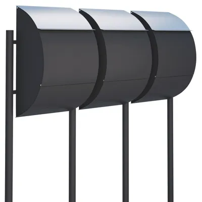Produktbild von Briefkastenanlage Jumbo for Three in Schwarz mit Edelstahlklappe
