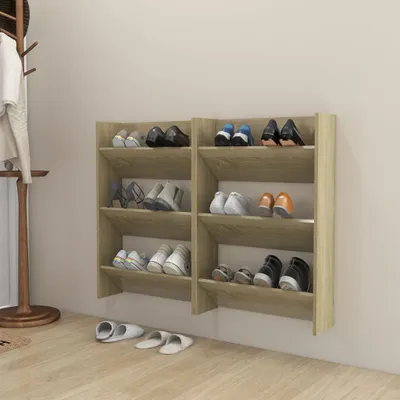 Produktbild von The Living Store Wand-Schuhschränke 2 Stk. Sonoma-Eiche 60x18x90cm Holzwerkstoff