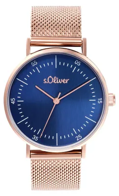 Image de Montre pour femme s.Oliver, bracelet en acier inoxydable avec revêtement rose, modèle 2036553