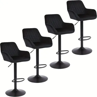Imagen del producto de Sillas de bar – Juego de 4 sillas – Altura ajustable y giratorias 360° con tapicería de terciopelo, respaldo y reposabrazos