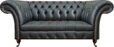 Image de Leder Sofa Zweisitzer Couch Polstermöbel Polster Schwarz Möbel Chesterfield