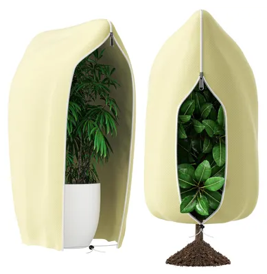 Image de Housse de protection pour plantes (2 pièces), protection hivernale pour plantes, protection contre le gel, résistante aux déchirures, avec fermeture éclair et cordon de serrage, réutilisable, respirante, protection hivernale pour palmiers, oliviers et plantes en pot