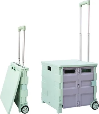 Produktbild von Zusammenklappbarer Einkaufstrolley - 35 kg Tragfähigkeit - Tragbarer Wagen mit Teleskopgriff und Deckel