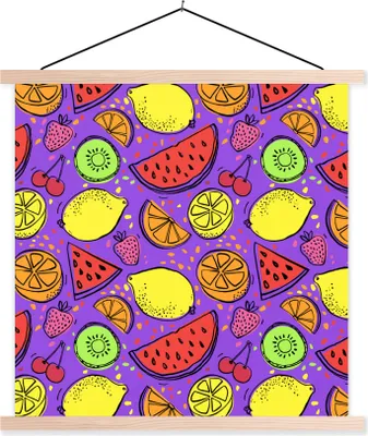 Produktbild von MuchoWow® Textilposter Zitrone - Farben - Lila 60x60 cm mit holzfarbenen Rahmen - Wanddekoration