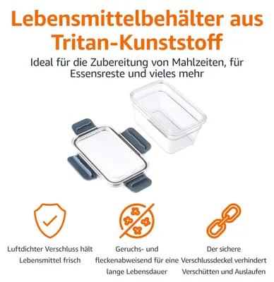 Produktbild von Amazon Basics Aufbewahrungsbehälter aus Tritan-Kunststoff für Lebensmittel – Tritan-Kunststoffverschluss, luftdicht, 22 Stück, transparent