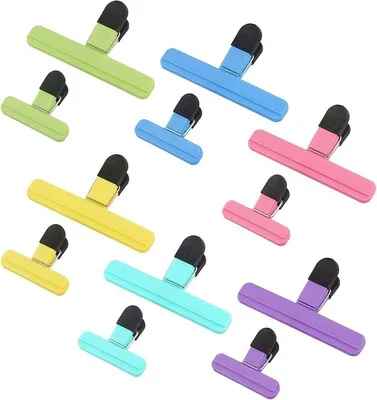 Produktbild von PolkaHome® 12er Set Lebensmittelclips, 2 Größen Chipstütenclips, 6 große & 6 kleine Frischhalteclips, wiederverwendbare
