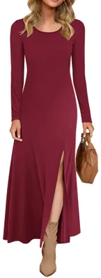 Produktbild von AUSELILY Damen Langarm Maxikleid Weinrot XL