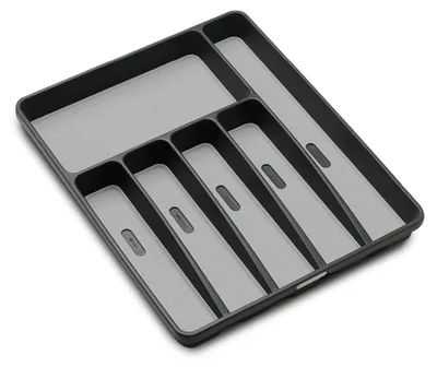 Besteck-Organizer, 6 Fächer, groß, grau, matt, Kunststoff