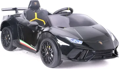 Produktbild von TPFLiving Elektro-Kinderauto Lamborghini Huracan  schwarz - Kinderauto - Elektroauto - Kinderfahrzeug mit Multifunktionslenkrad mit Musik Effekten - Ledersitz und Sicherheitsgurt