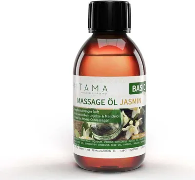 Produktbild von Kitama Aroma Massageöl Jasmin 250ml I Pflegendes Körperöl für Massagen I Aroma-Öl für Massage, Thai-Massage & Spa