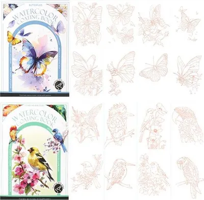 Imagen del producto de Libro de acuarelas - Set de acuarelas - Pintura con acuarelas - Libro de colores para familias - Set de acuarelas para adultos - Set de pintura creativa para principiantes - Pequeño libro de colores de bolsillo - Dibujo de líneas con papel de colores - Mariposas y pájaros