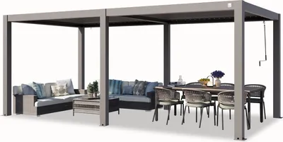 Zdjęcie produktu dla PRIMEYARD Pergola 3x6 m słupy aluminium z dachem z aluminiowych listew szara osłona tarasu