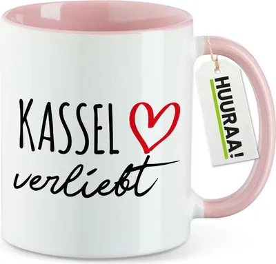 Produktbild von Huuraa Kaffeetasse Kassel verliebt 330ml Rosa Keramik Kaffeebecher Geschenkidee