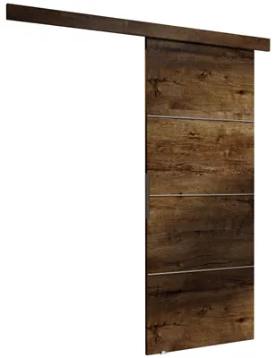 Produktbild von KIER FURNITURE Schiebetür Komplettset MALIBU PLUS 90, Schiebetür, Sliding Door, Innentüren Komplettset,Universal Tür, Türblatt Innen Esche Dunkel 96x205x1,6 cm
