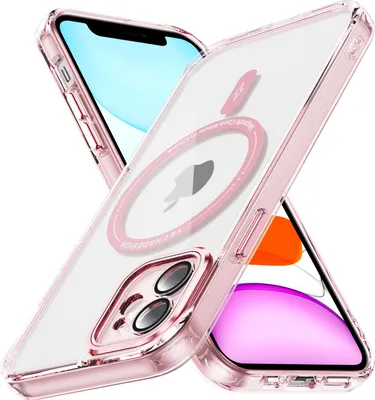 Immagine prodotto di Custodia magnetica trasparente per iPhone 12, compatibile MagSafe, custodia protettiva ibrida antiurto rosa