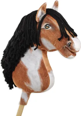Image de Hobby Horse Premium Tobiano avec Crinière Noire Cheval Réaliste sur Bâton pour Enfants