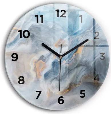 Produktbild von Wallfluent Große Wanduhr – Stilles Quarzuhrwerk - Uhr Dekoration Wohnzimmer Schlafzimmer Küche - Zifferblatt - schwarze Zeiger - 60 cm - Marmor-Muster