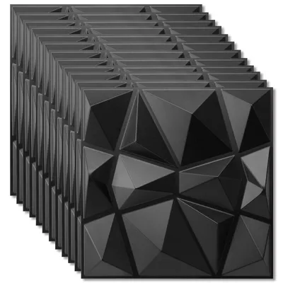 Productafbeelding van 3D-wandpanelen, PVC-platen, gevelbekleding, plafondpanelen, gaming-wandpanelen, behang, zwart, voor woonkamer, slaapkamer, 12 stuks