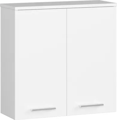 Obrázek produktu pro Závěsná koupelnová skříňka: dvoje dvířka, dvě police, barva: bílá, rozměry nábytku: Š: 60 cm, V: 60 cm, H: 22,5 cm.