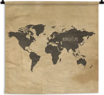 Produktbild von MuchoWow® Wandteppich Wandbehang Weltkarte - Braun - Vintage 150x150 cm Tapisserie Dekoration Wandtuch - Wohnaccessoires - Modernes