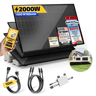 Produktbild von Balkonkraftwerk 2000W/800W Solaranlage mit Garten Halterung Steckerfertig Komplettset Photovoltaik Anlage 800W, Kabellänge: 10m, Solakon - onPower