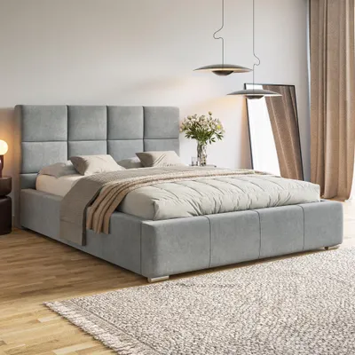 Produktbild von MOTIVENA Luna Polsterbett 140x200 mit Bettkasten, Metall Lattenrost, Bett 140x200 Grau Samt (Jasmine 90)