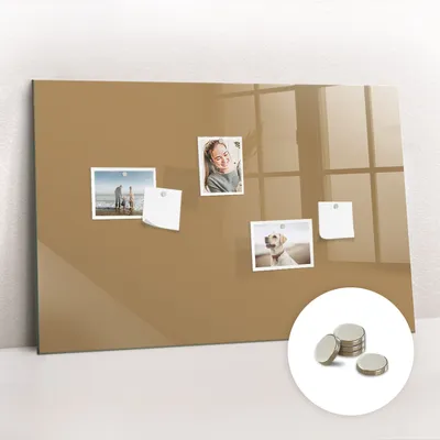 Obrázek produktu pro Magnetická Tabule na Zeď Skleněná - Memo Board Kleněnou Přední Stranou - 5 magnetů v balení - 90x60 cm - Tmavě béžová barva