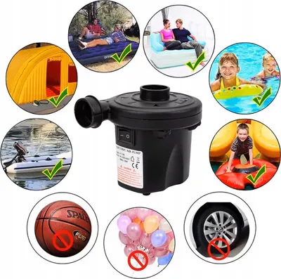 Image de Pompe à air électrique 55 W avec fonction 2 en 1 noire 3 embouts pour gonfler et vider les matelas