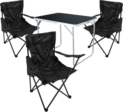 4-tlg Camping Set Campingtisch Schwarz + 3 x Campingstuhl Klappstuhl Schwarz