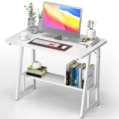 Image de Bureau d'ordinateur, bureau, table de jeu stable, 80 x 50 cm, structure en acier, blanc