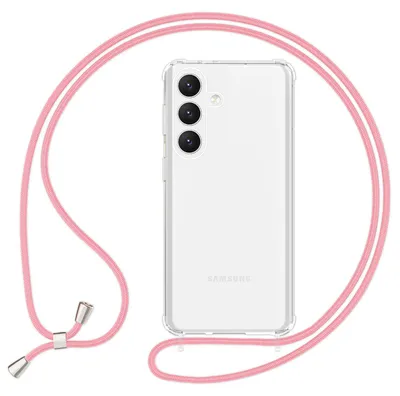 Obrázok produktu pre NALIA Priehľadné ochranné puzdro s retiazkou pre Samsung Galaxy S24 puzdro, priehľadné robustné puzdro na mobilný telefón s popruhom na zavesenie ružové