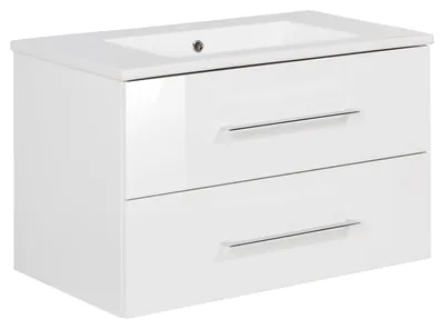 Zdjęcie produktu dla Szafka podumywalkowa FACKELMANN z umywalką ceramiczną B.PERFEKT / System cichego domykania / Wymiary (szer. x wys. x gł.): ok. 82 x 51 x 48 cm / Szafka podumywalkowa i umywalka / Szafka: biała / Umywalka: Biały
