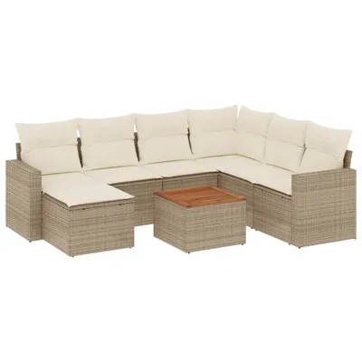 Produktbild von 8-tlg. Garten-Sofagarnitur mit Kissen Beige Poly Rattan