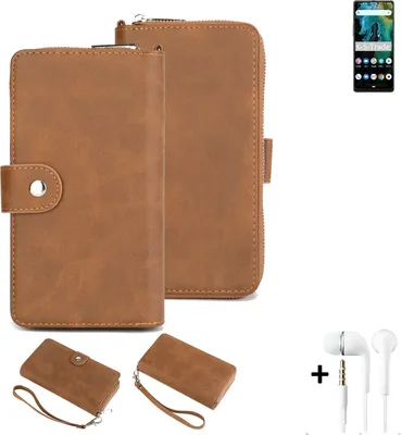 Produktbild von K-S-Trade Handy Schutz Hülle kompatibel mit Cubot Max 3 + Kopfhörer Portemonnee Tasche Wallet-Case Bookstyle-Etui braun (1x)