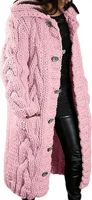 Produktbild von ASKSA Damen Strickjacke Grobstrick Casual Sweater Cardigan mit Knoepfen Oversize Strickcardigan, Rosa, 4XL