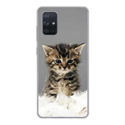 Produktbild von MuchoWow® Handyhülle Schutzhülle Hülle für Samsung Galaxy A51 Katze - Kätzchen - Federn Silikon Softcase Handy Hülle - Schutzabdeckung