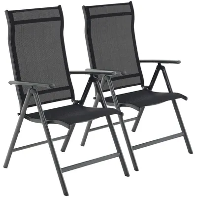 Produktbild von Gartenstühle - Set von 2 - Klappstühle - Außenstühle - Aluminiumrahmen - Rückenlehne - Verstellbar - Schwarz/Grau