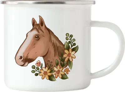 Produktbild von Pferd Emaille Tasse Liebe Pferde Hengst Stute Hobbie Freiheit Pferdeflüsterer Pferdeliebhaber Reiten Blumen Reiter