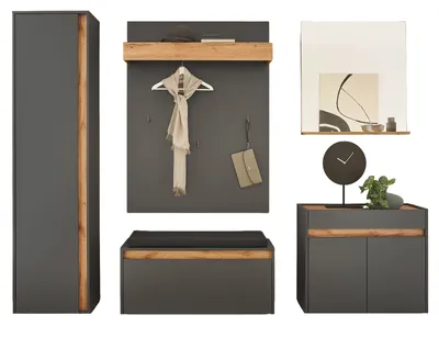 Produktbild von Garderobe Set 6-teilig "Center" in grau matt und Wotan Eiche Garderobenkombination
