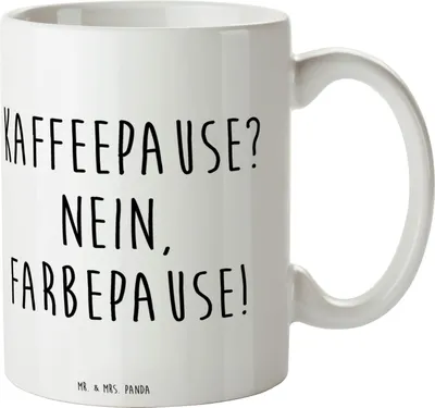 Produktbild von Mr. & Mrs. Panda Tasse Spruch Künstlerin Farbepause - Weiß - Geschenk, handgefertigte Geschenke, für Berufstätige, Becher, kaffeetasse bedruckt, Kunstschaffende, Beruf