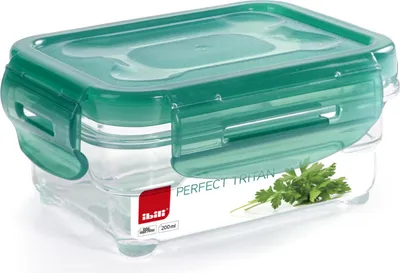 Zdjęcie produktu dla Ibili-Tritan hermetyczny pojemnik na żywność, plastikowy, prostokątny, przezroczysty/zielony