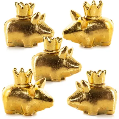 Produktbild von 5 goldene Glücksschweinchen mit Krone Glücksbringer 4 cm