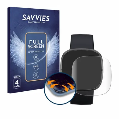 Produktbild von 4x Savvies Fullscreen Schutzfolie für Fitbit Sense Displayschutz Folie Fullcover Klar Transparent
