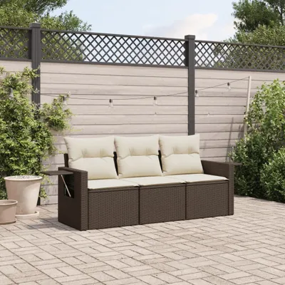 Produktbild von Design 3-tlg. Garten-Sofagarnitur mit Kissen Braun Poly Rattan, Gartenmöbel-Sets 2024 Neu