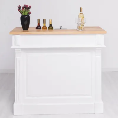 Produktbild von Casa Padrino Landhausstil Bar Theke Weiß / Naturfarben 120 cm - Massive Bar Möbel