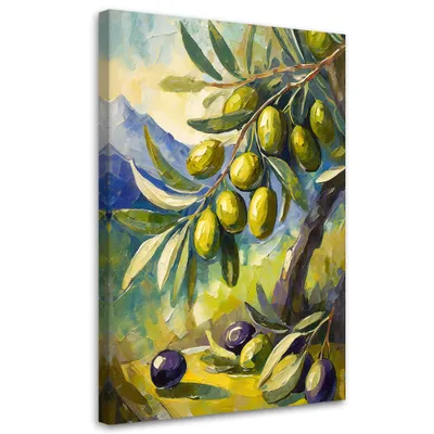 Produktbild von Leinwandbild Oliven auf einem Baum gemalt 80x120 Feeby Grün bild für die wand bereit zum aufhängen