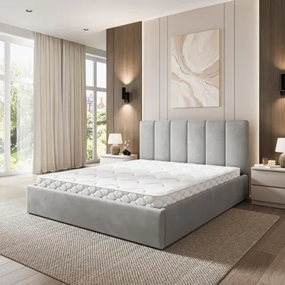 Produktbild von Masseno Polsterbett NEMIS 140x200 cm, Polsterbett mit Bettkästen -Hellgrau, MAGIC VELVET 2240