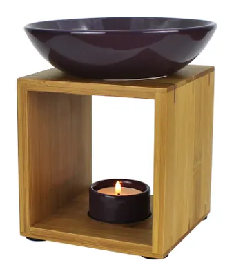 Produktbild von Duftlampe Malmö Aubergine mit Kerze, große Schale, Fair Trade, Aromalampe aus Bambusholz und Keramik