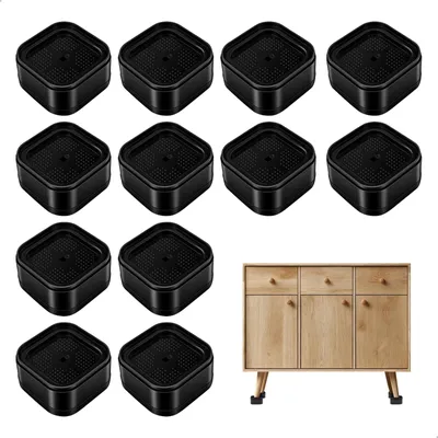 Obrázek produktu pro Podložky pod nábytek - Stohovatelné - Nastavitelné 3,5 cm - Černé - Sada 12 kusů